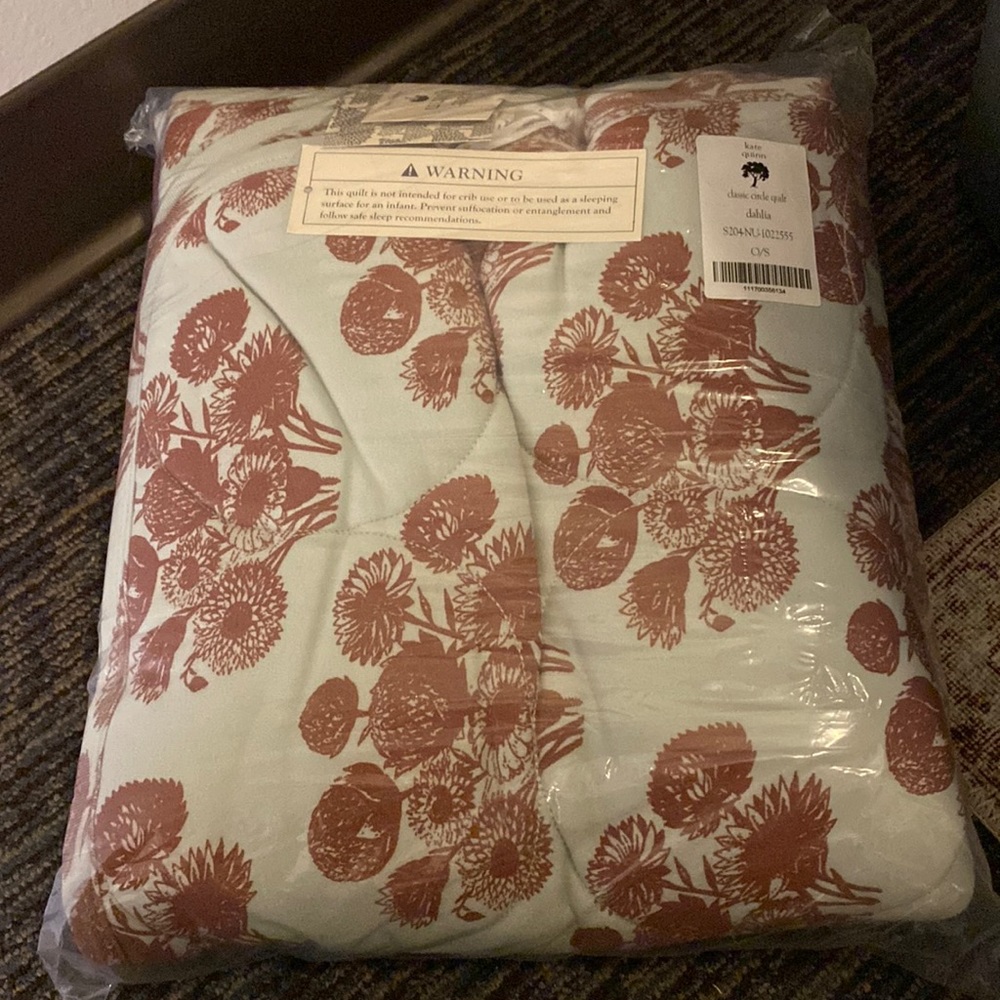 NWT Kate Quinn Dahlia Blue Brown Circle Quilt Organic Cotton
